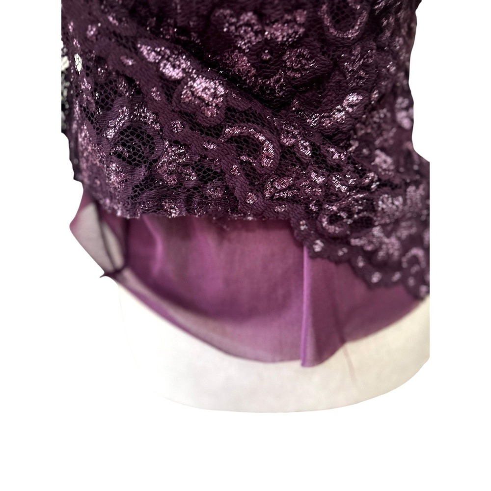 Vtg Cache Purple Square Neck Top Sheer Lace Overlay Size Medium Fairy Whimsigoth - Picture 6 of 8
